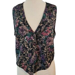 Elyees Women's Floral Tapestry‎ Vest Size M Style #12323E Y2K Boho Cottagecore